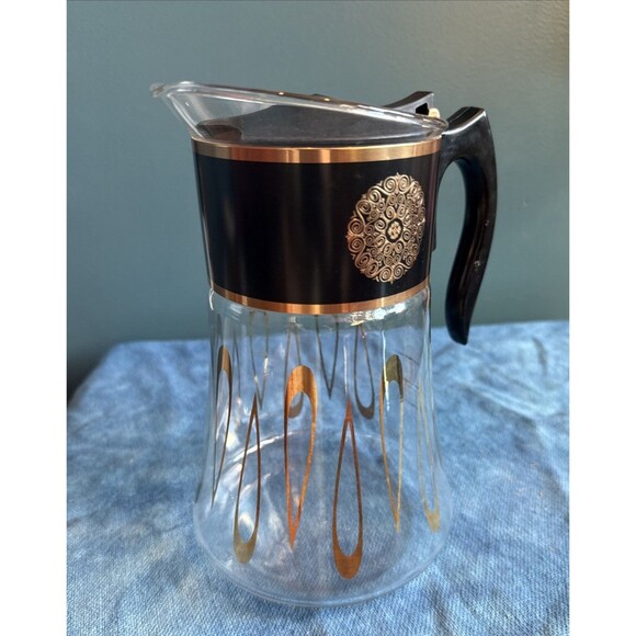 Vintage David Douglas Flameproof Glass Coffee Carafe 8 Cup MCM Gold - Picture 11 of 11